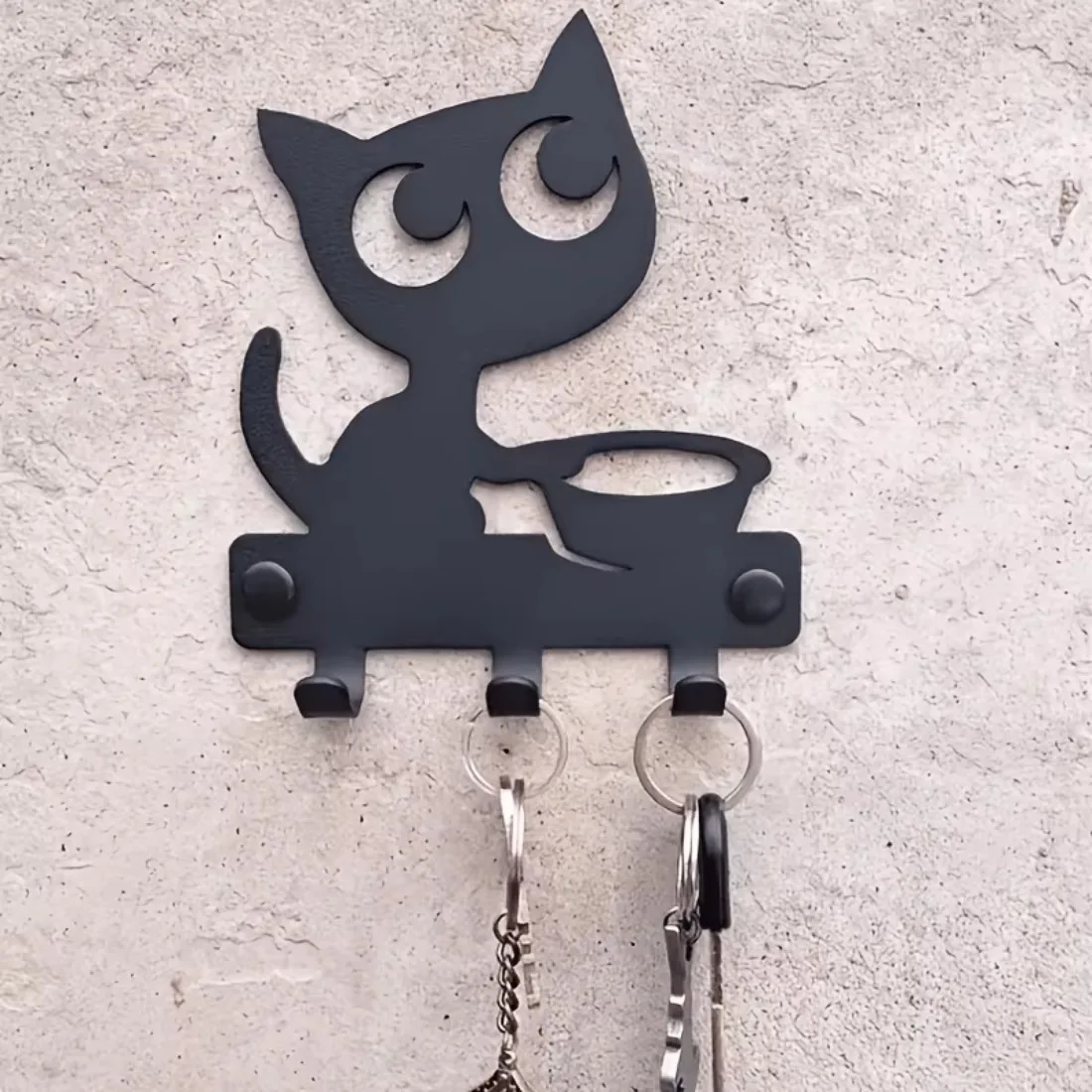 CIFBUY 1pc Cute Cat Iron Wall Hook Entryway Key Storage Rack Creative Decorative Metal Hanger Punching Home Shelf for Front Door