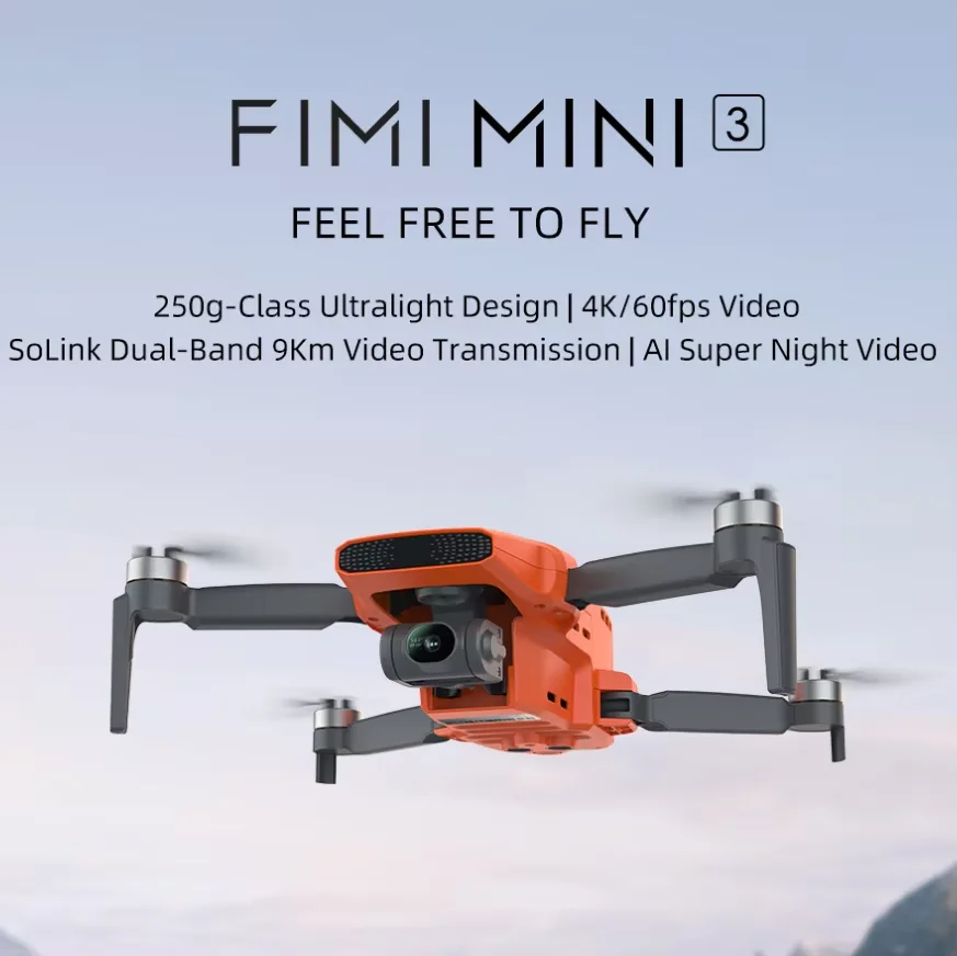 

FIMI MINI 3 Новинка 2024 Дрон 4K 60fps супер Ночное видео с ИИ диапазон 9 км 3-осевой карданный подвес 249g ультралегкий дизайн Smart Tracking Pro Дрон