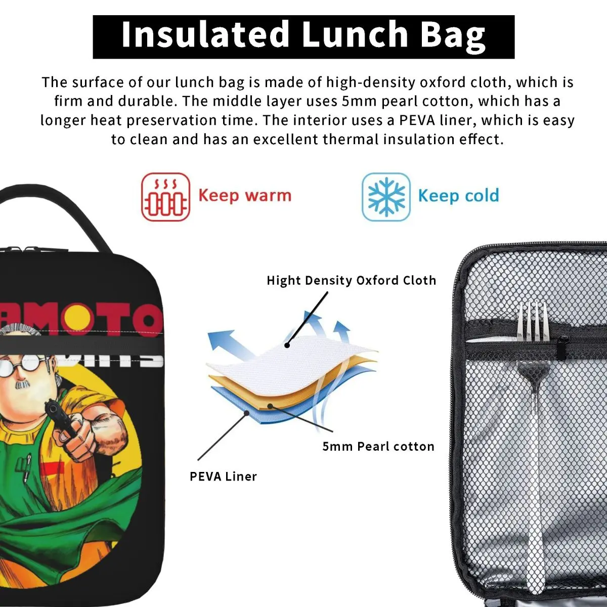 사카모토 데이즈 어린이를위한 점심 가방 맞춤형 도시락 상자 귀여운 여행 쿨러 가방 휴대용 절연 방수 열 점심 가방