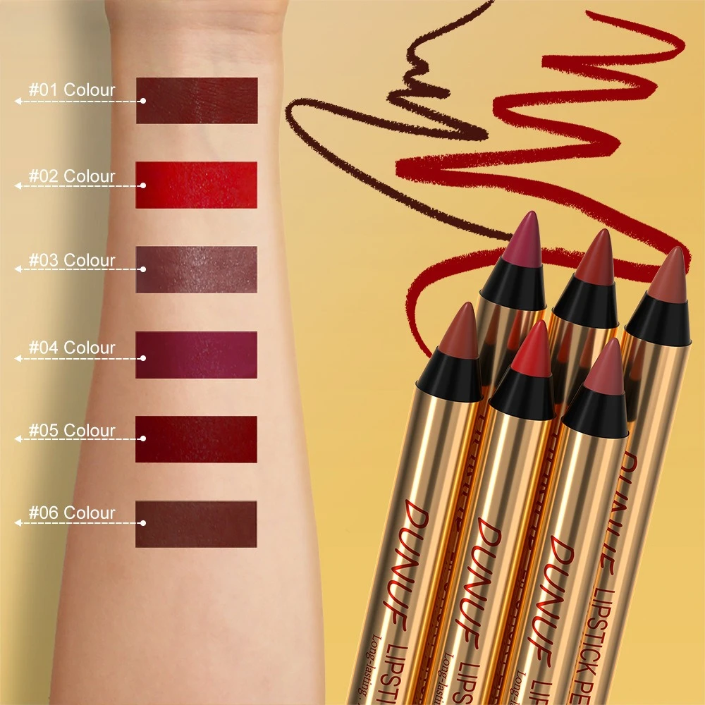 6-kleuren matte lipliner Langdurig waterdicht overdrachtbestendig fluwelen afwerking Lipmake-uppotlood voor nauwkeurige definitie