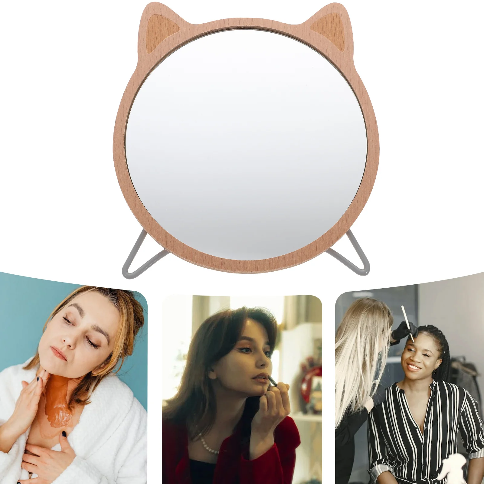 

Small Wooden Mirror Desktop Portable High Definition Clear Reflection Mirror for Desk Bedroom Bathroom