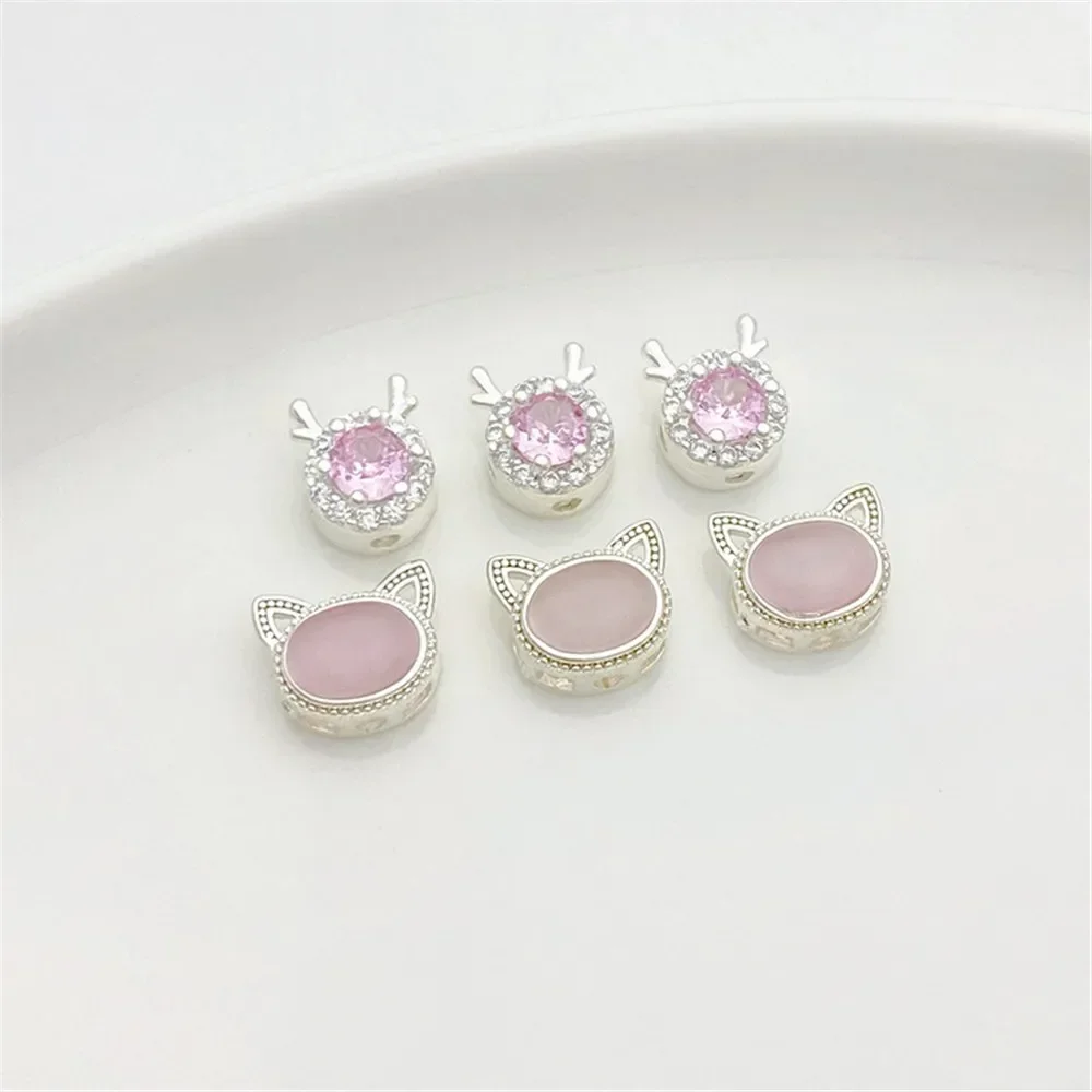 

Серебряный микроинкрустированный циркон, голова кошки, рога, четырехсторонние бусины, браслет ручной работы, сделай сам, браслет из бисера, ожерелье, ювелирный материал, аксессуары