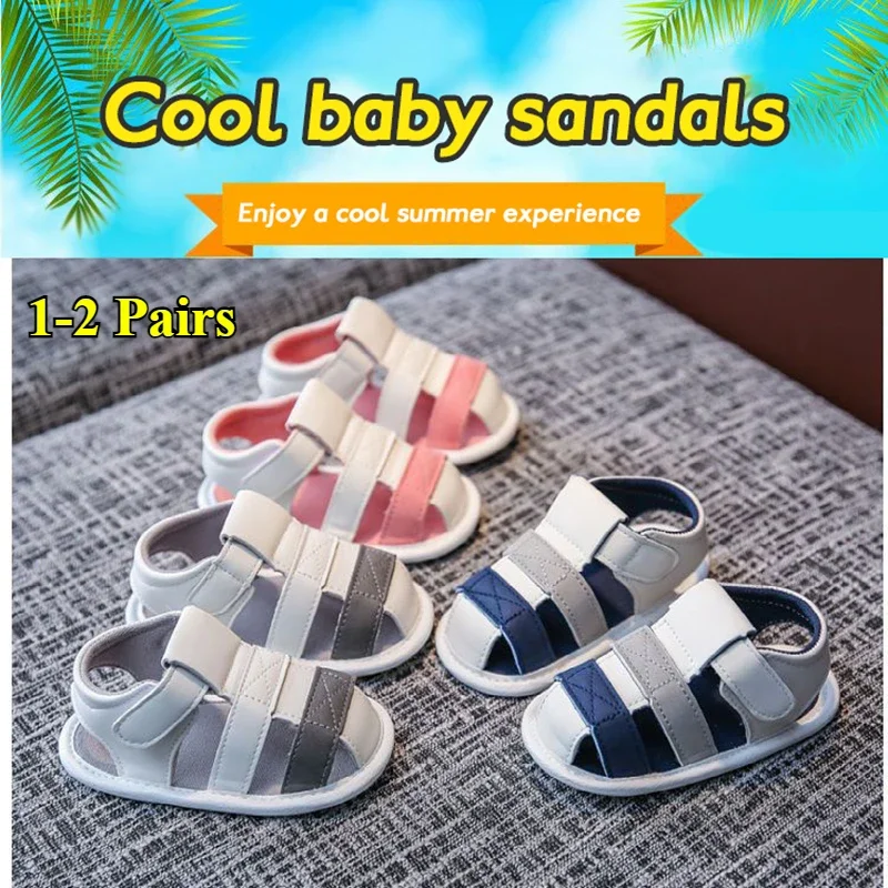 

1-2 пары детских летних сандалий для мальчиков и девочек, обувь для первых ходунков на мягкой подошве для детей 0–6 месяцев, 7–12 13–18 месяцев, для малышей, Prewalker