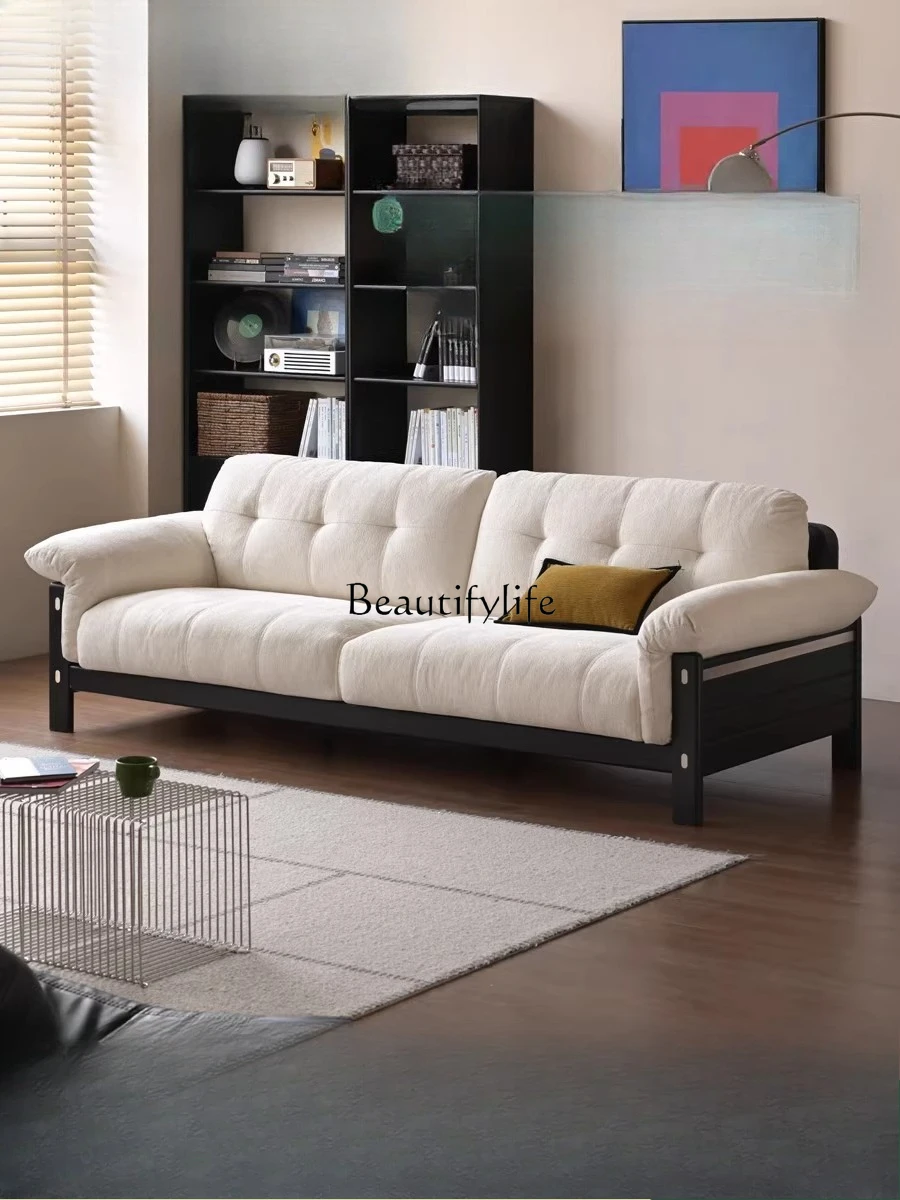 

Solid wood sofa living room household small apartment straight row fabric sofa