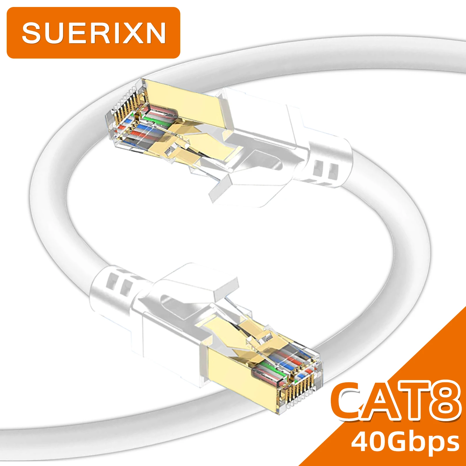 

Ethernet Cable Cat 8 40Gbps 2000Mhz Network High Speed Lan Patch Internet Cord Shielded RJ45 Cable for Router PS 5 Laptop CAT8