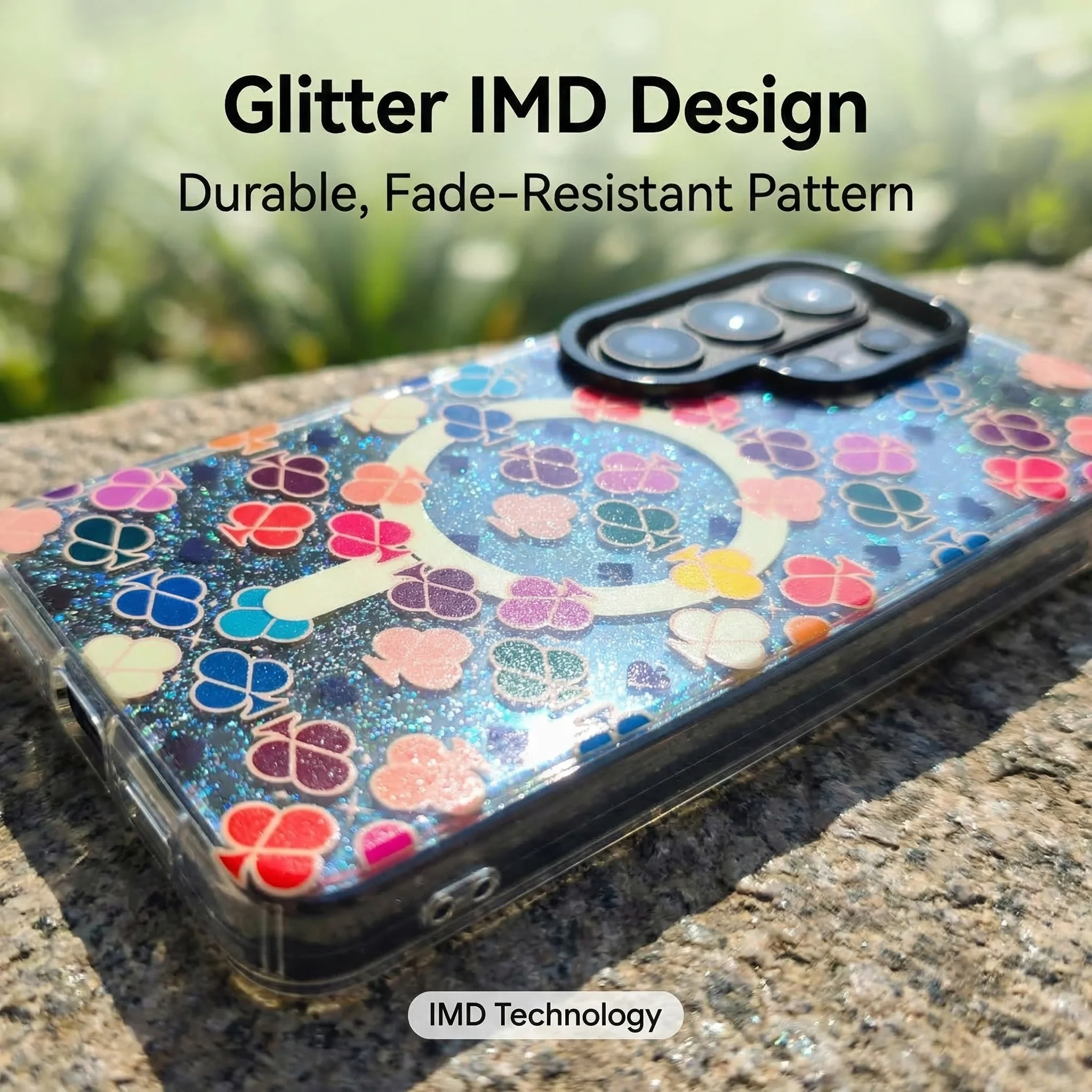 Double Layer Printed Plum Blossom Spade Glitter Gradient Blue Light Magnetic Case For Samsung Galaxy S26 Ultra S25 FE S24 Cover. - view 6