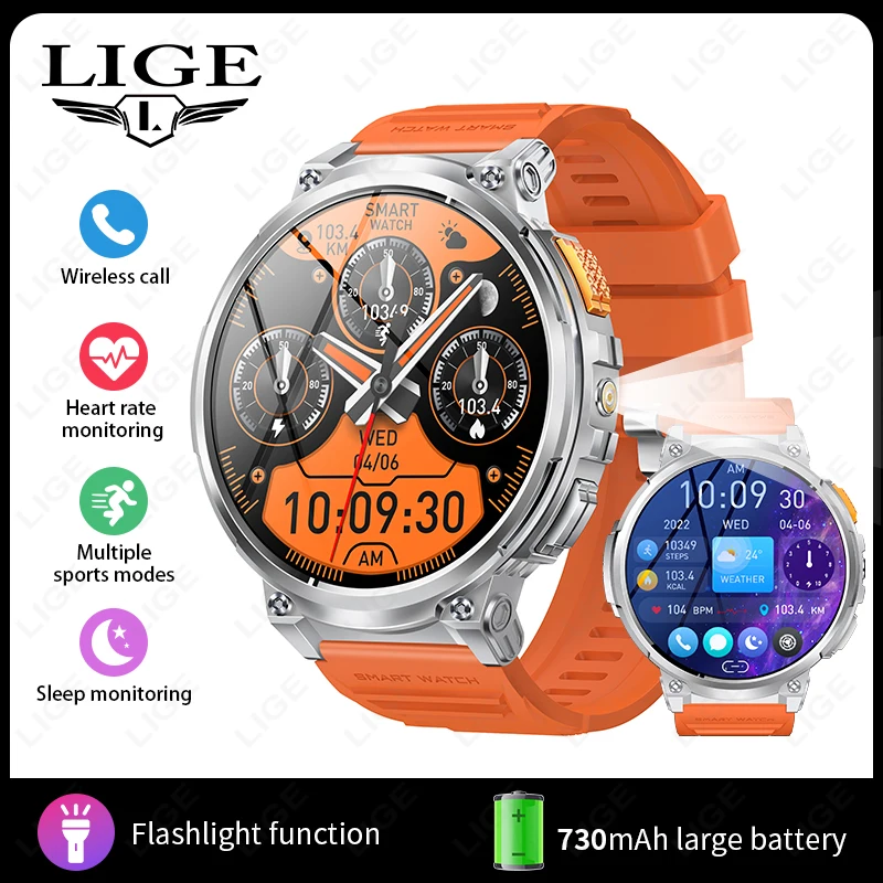 Men's LED Flashlight Smart Watch with HD Screen