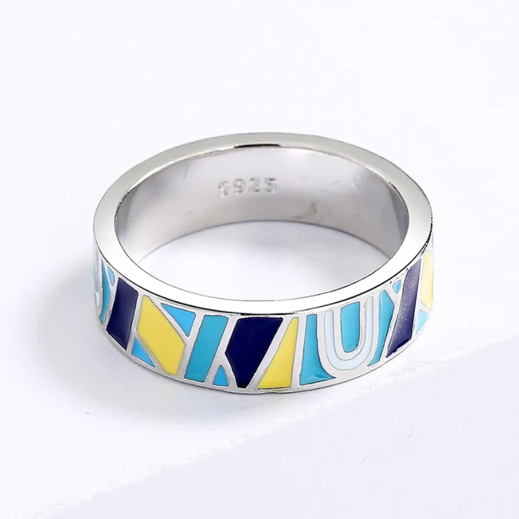 Women\'s Vintage Classic Ring Irregular Coloured Letters Graffiti Enamel Ring Fashion Everyday Casual Hand Decoration 925 Stamp