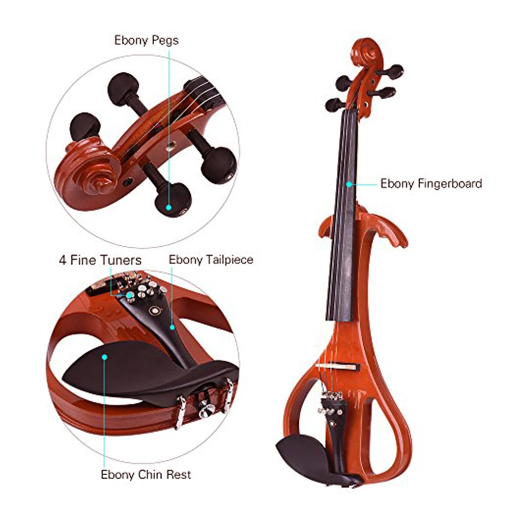 LOMMI 4/4 Electric Violin Fiddle Stringed Instrument Basswood Silent Violin with Fittings Cable Case For Music Lovers Beginners