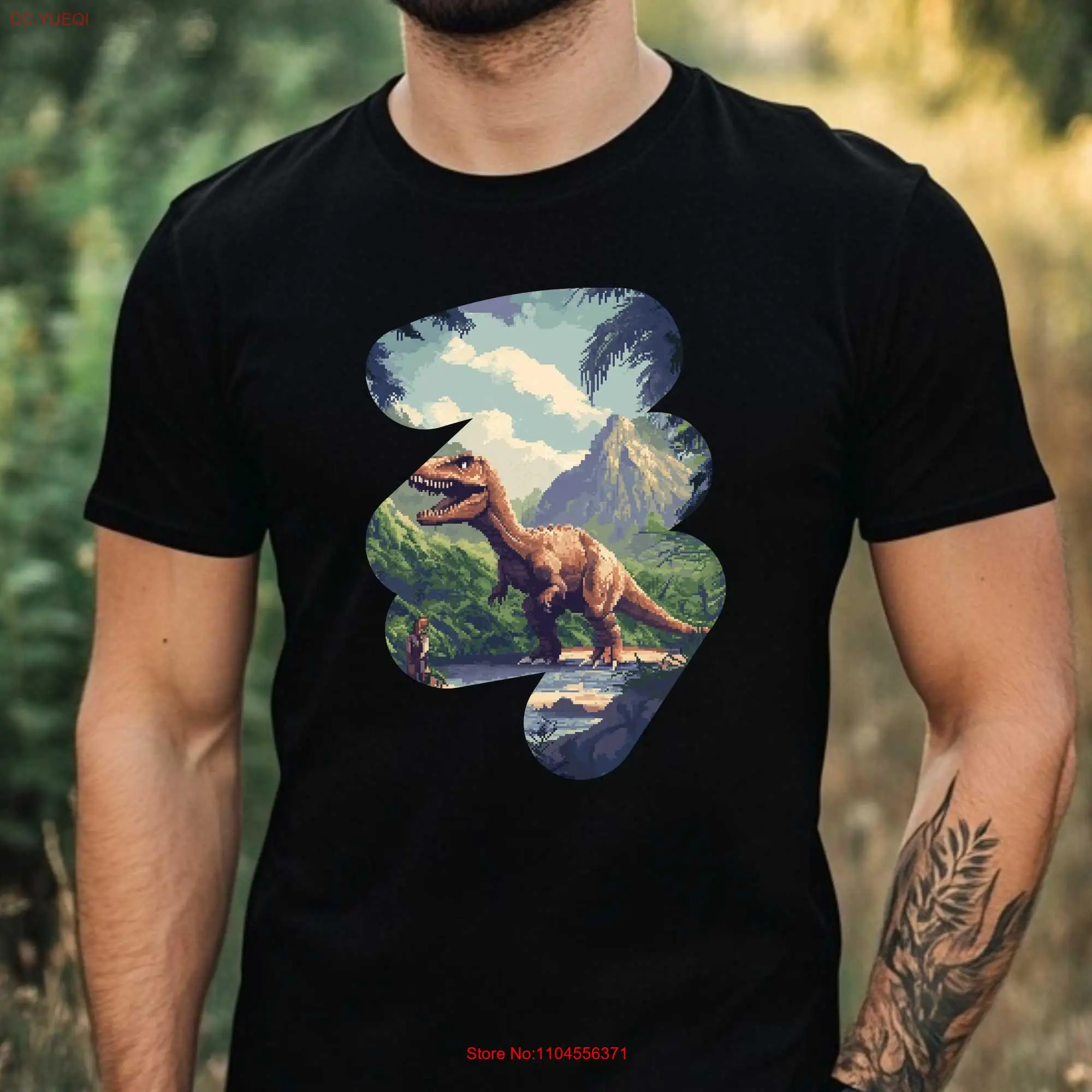 تي شيرت Dino Pixelart Premium للرجال من القطن عالي الجودة مطبوع للترفيه مع زخرفة فريدة من نوعها بمقاسات متعددة من S إلى 5XL #1