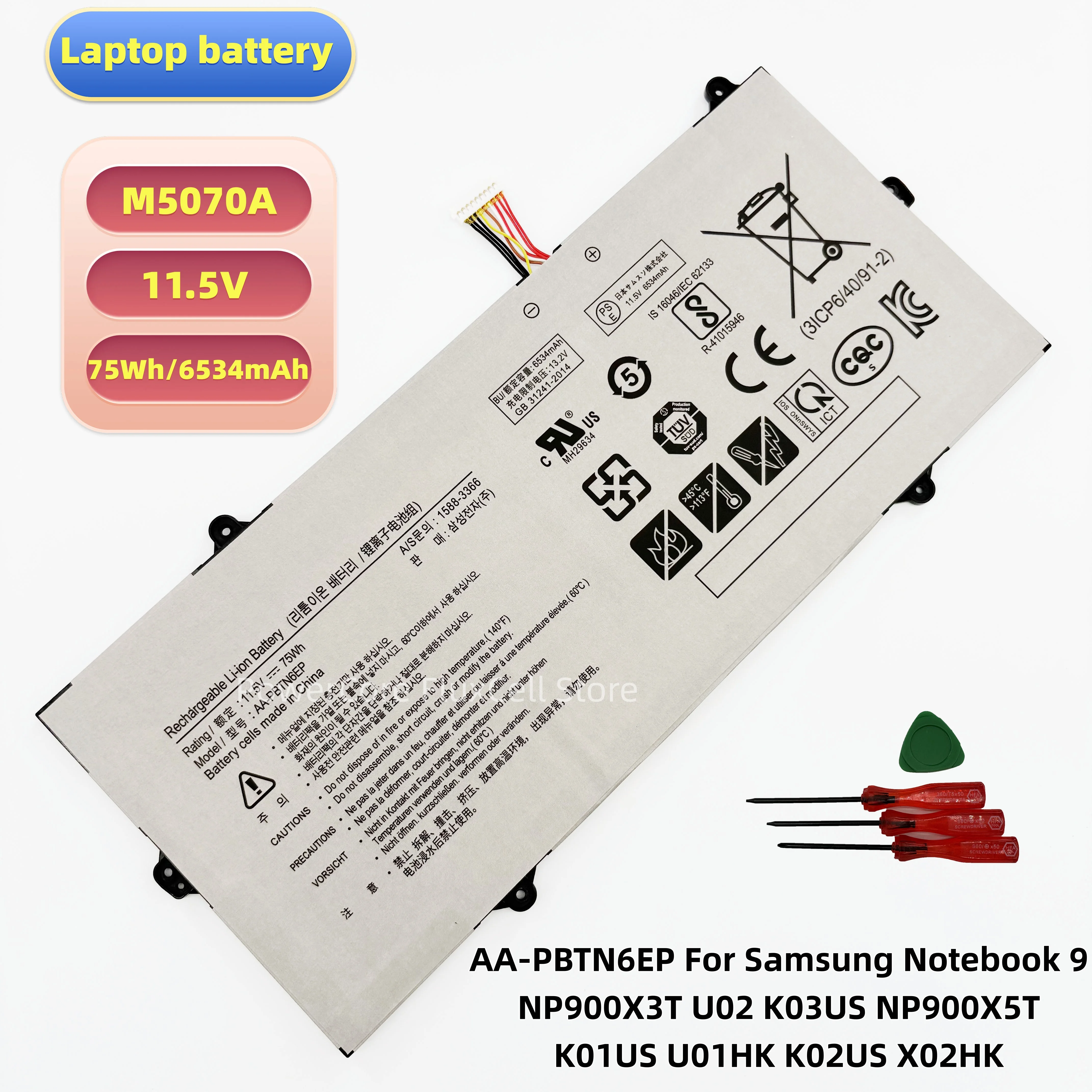 AA-PBTN6EP Laptop Battery For Samsung Notebook 9 NP900X3T U02 K03US NP900X5T K01US U01HK K02US X02HK 11.5V 75Wh 6534mAh