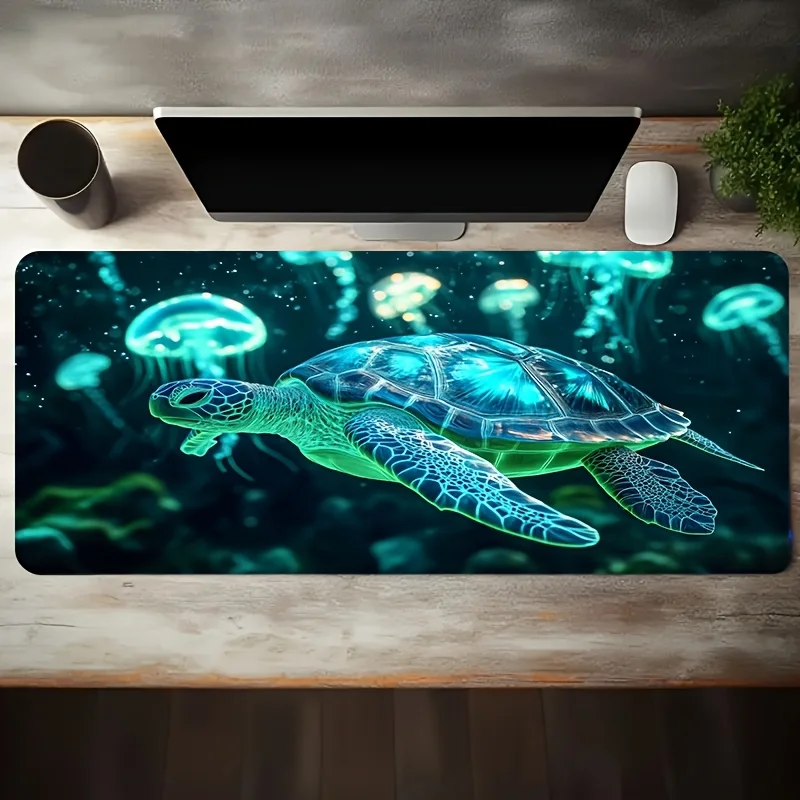 Fluorescent Sea Turtle Jellyfish Extra Large Gaming Mouse Pad Non-Slip Rubber Desk Mat for Gamers