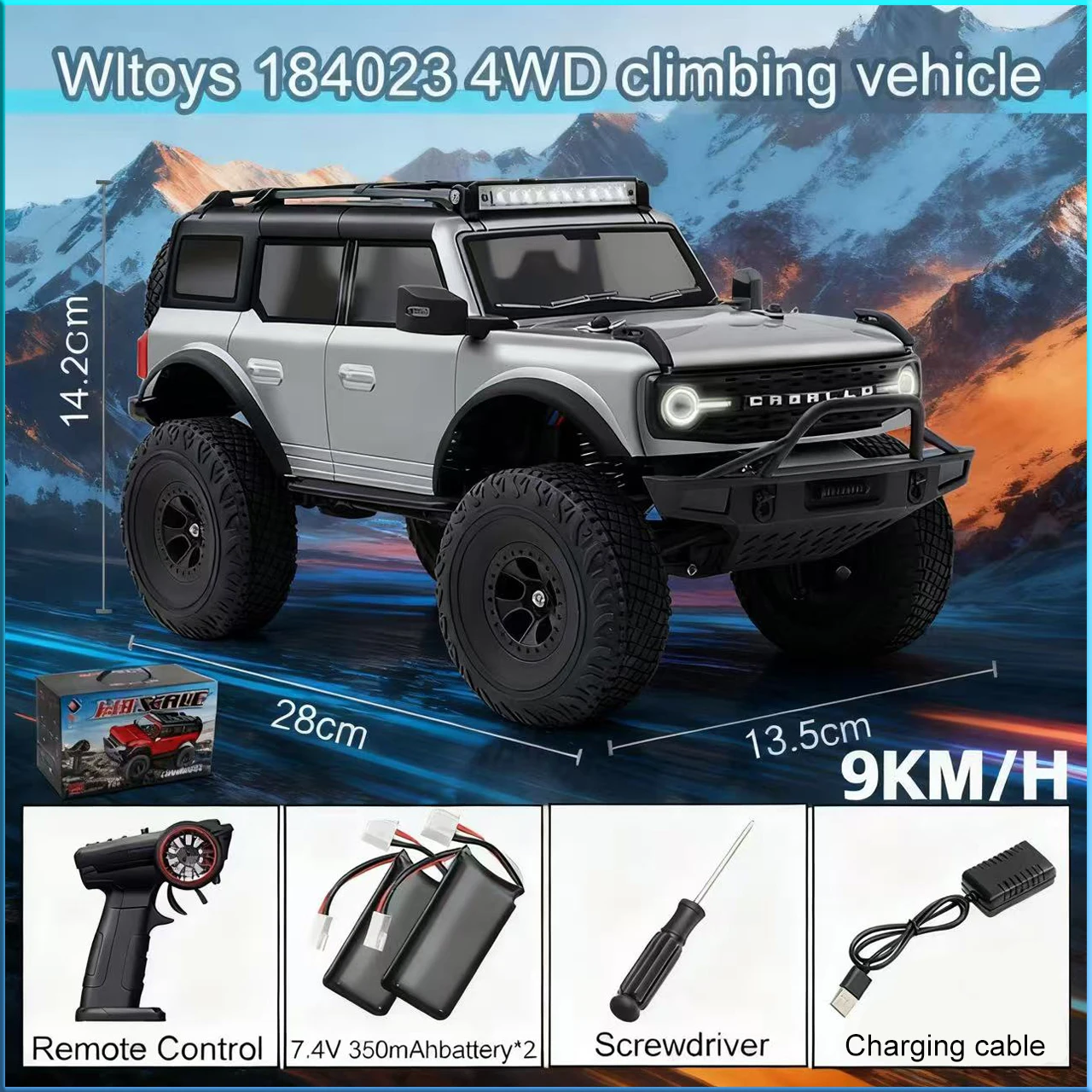 

Wltoys 184023 RC Car 9km/h Four-wheel Drive 1/18 Scale Off-Road Car CCS Cruise Control Rubber Tires Remote Control Climbing Car