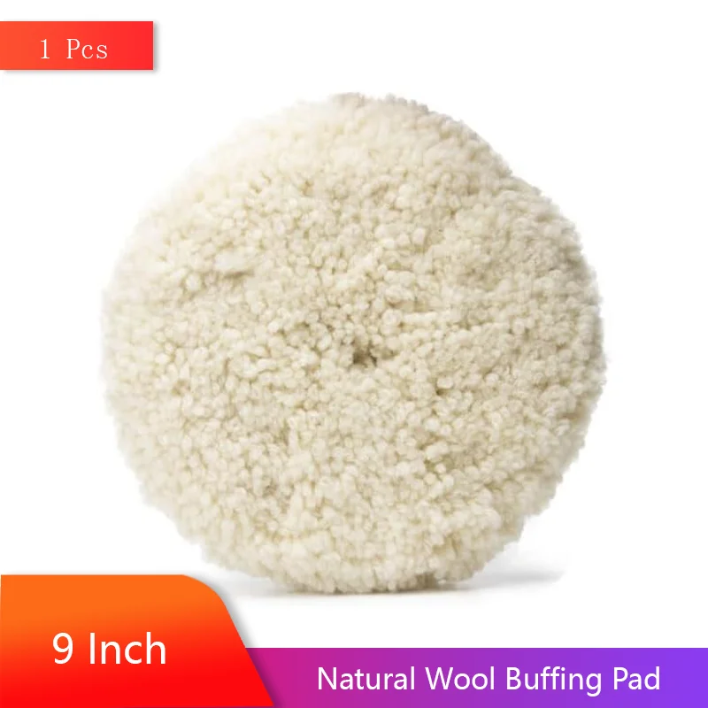 9Inch 100% Natural Wool Buffing Pad Double Side with M10/M16/5/8-11 Thread for Compound Cutting and Polishing for Automotive