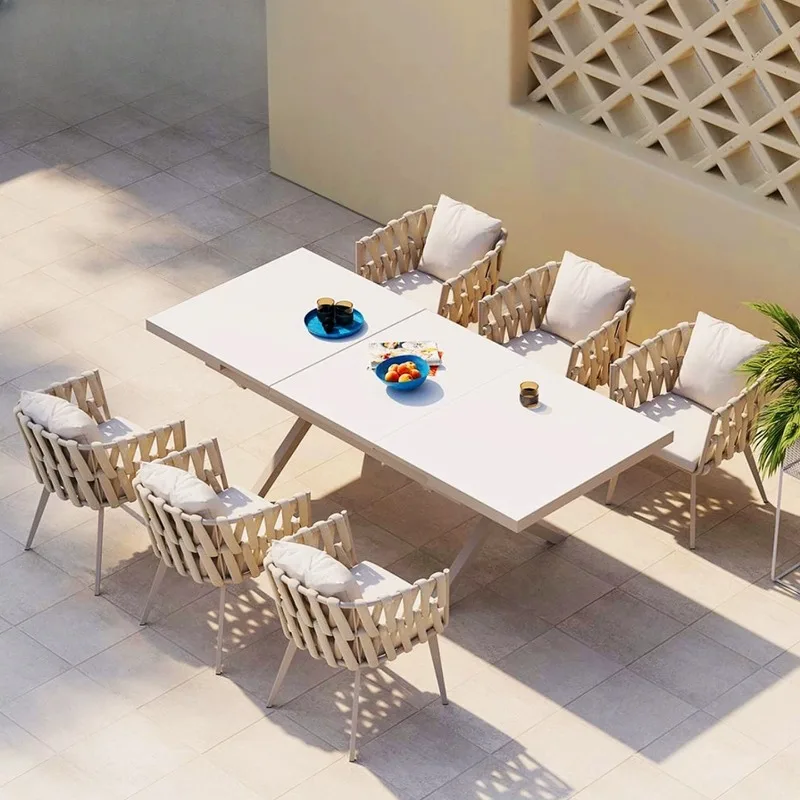 Leisure villa courtyard garden dining table and chairs, outdoor slate, waterproof sunscreen dining table, open-air balcony, ratt