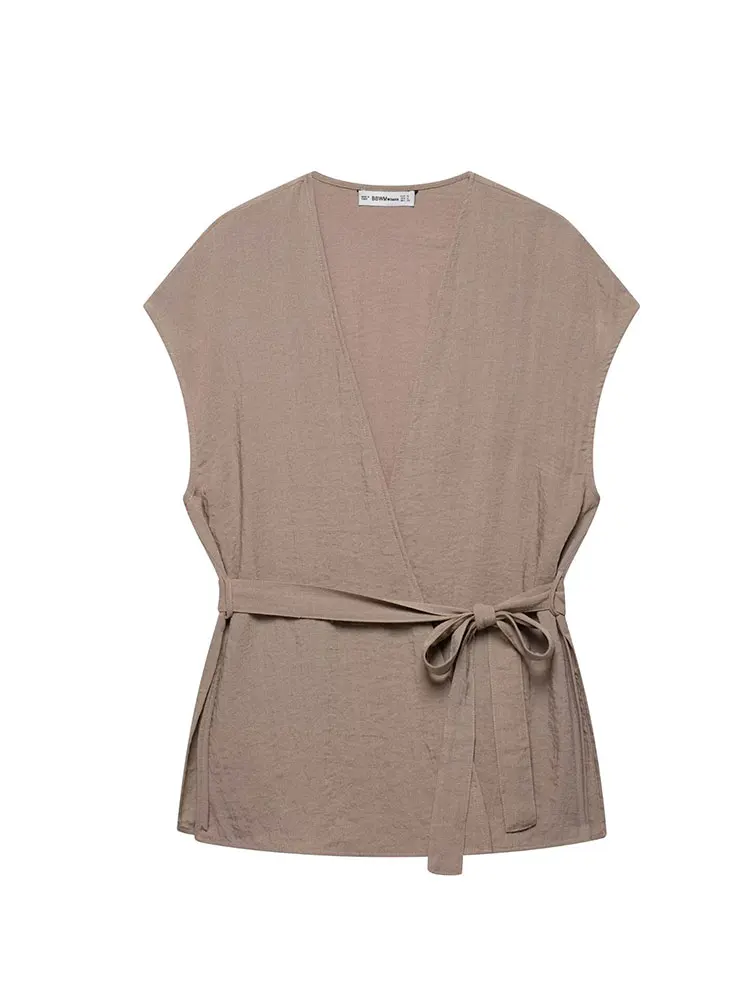 2025 Summer Pajama Style Chic Solid Women Suit Lace-up V-Neck Sleeveless Top Loose Long Pants New Fashion Basics Sets
