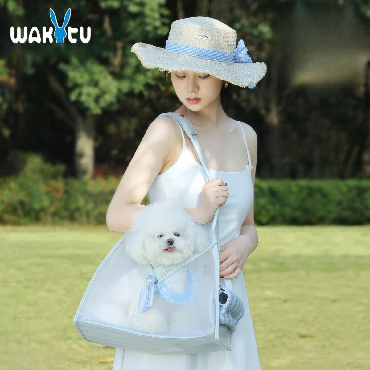 

Wakytu Dog Outing Tote Bag PU Breathable Shoulder Portable Insect-proof Cat Bag Medium Small Dog Pet Travel Shoulder HandBag