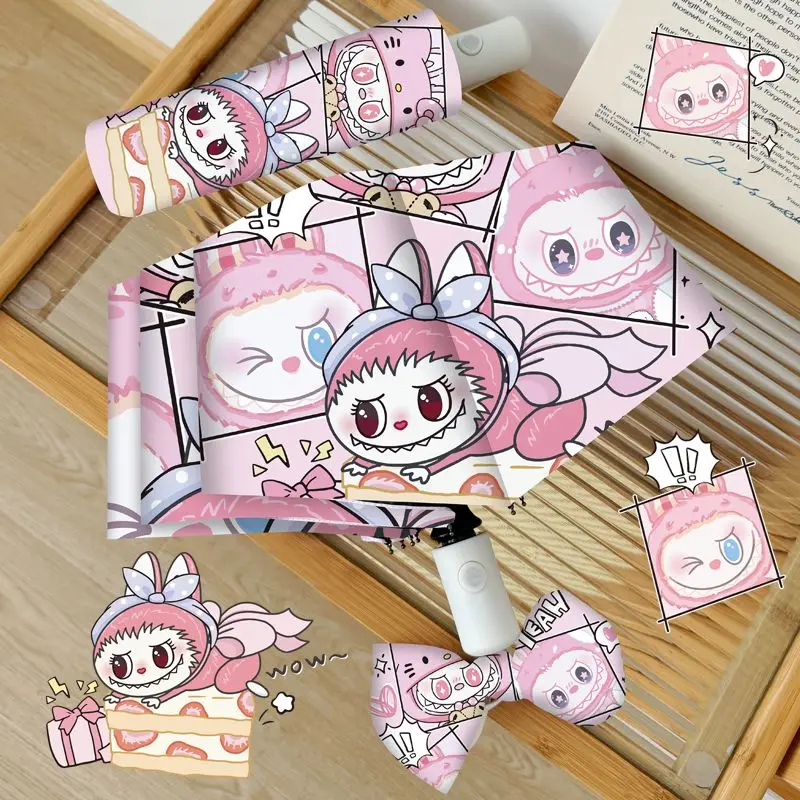 

ins pink labubu cartoon personality fashion fully automatic umbrella women's folding sunscreen umbrella holiday gift kawaii