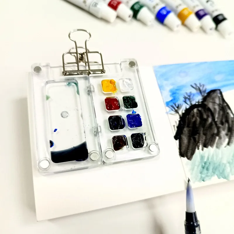 

8/15 grid mini portable pigment box, transparent Alex pigment packaging box palette, suitable for watercolor and acrylic pigment