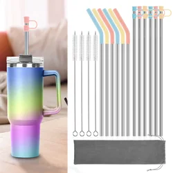 12/10pc Reusable Metal Drinking Straws 304 Stainless Steel Straight Bent Straws with Cleaner Brush for Mugs Tumbler Bar Party