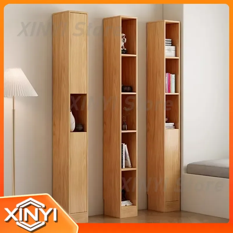 Crack Solid Wood Bookshelf for Living Room Bedroom Home Office Small Narrow Floor Standing Bookcase Wall Corner Shelf Cabinet