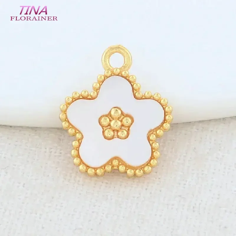 12MM 14K Gold Color Brass with Shell Flower Charms Pendants Necklace Earrings Connecter Jewelry Making Supplies Accessories