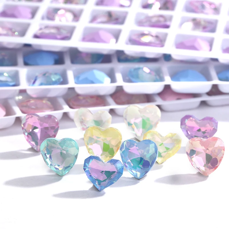 10mm Heart Pointback Crystal Glass Rhinestone Shiny Nail Charms Jewelry Making Stones Wholesale DIY Accessories