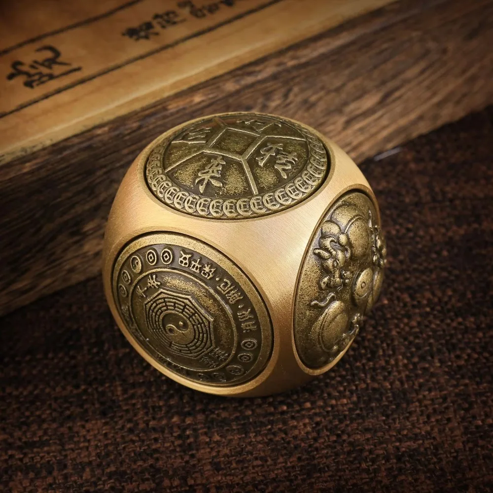 Cube Six-sided Rotation Spherical Brass Fitness Ball Bagua Chinese Style Fidget Relieve Anxiety Stress Relief Adult Gift