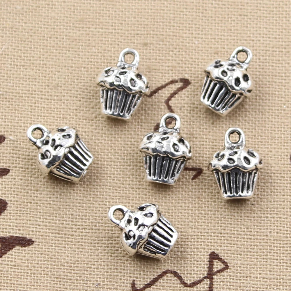 8pcs Charms 3D Cupcake Cake 13x10x8mm Antique Silver Color Pendants Making DIY Handmade Tibetan Finding Jewelry