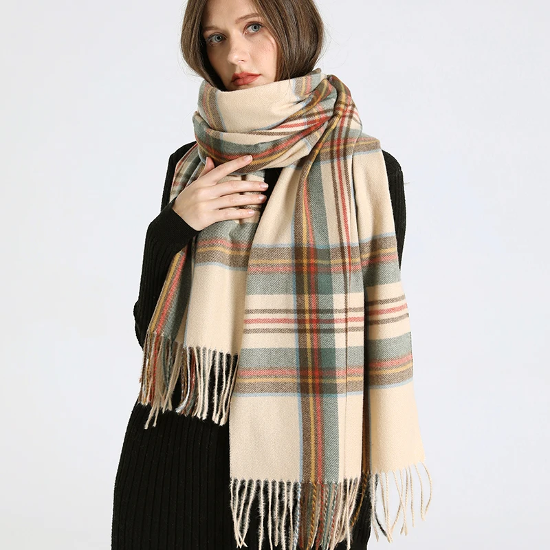 Luxury Plaid Scarf Winter Warm Cashmere Women Long Pashmina Foulard Female Scarves Lady Tassel Shawl Wraps 2022 Design New