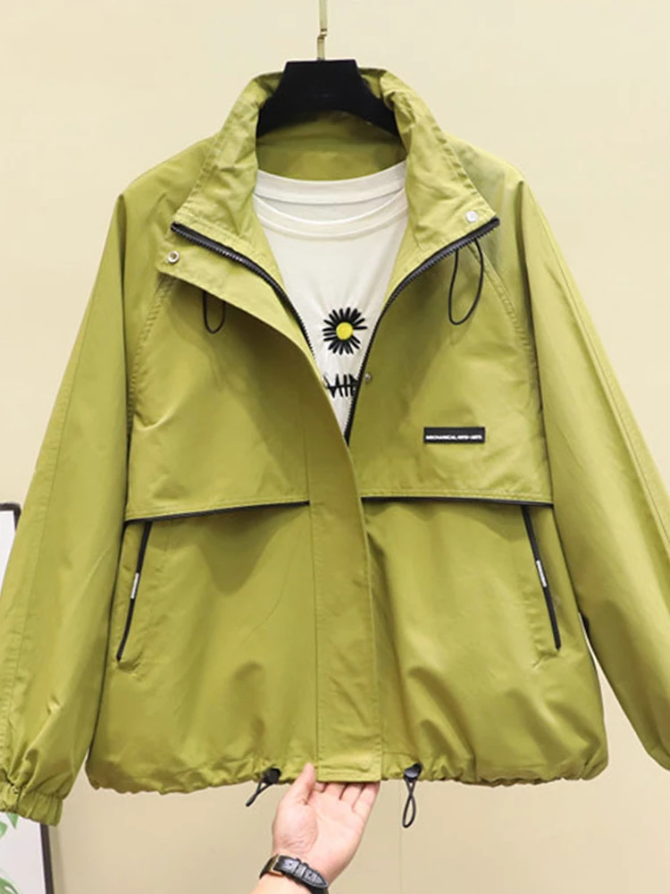 

Весенне-осенняя женская куртка: повседневная рабочая одежда, модная, дышащая, из полиэфирного волокна, на молнии, укороченная.