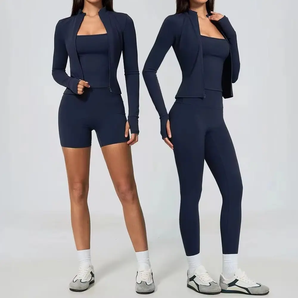 Yoga Set Women Tracksuit 3 Piece Sportswear Suit Outfits Fitness Zip Jacket Tank Top Running Leggings Sets Workout Gym Clothing