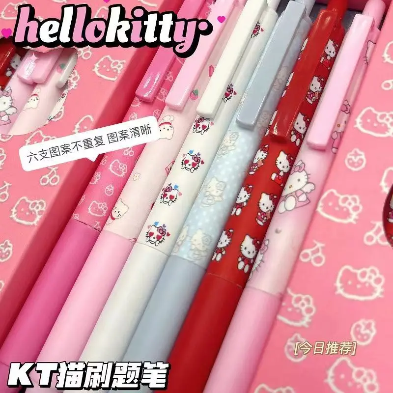 6pcs Sanrio Hello Kitty Gel Pen Set Cute Cartoon School Supplies Fashion Writing Quick Drying Press Pen Stationery Kawaii Gifts