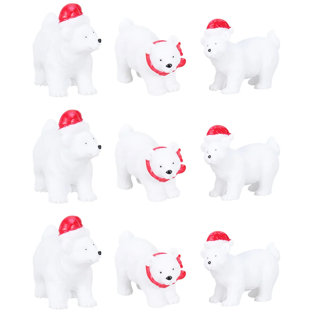 

9pcs Christmas Polar Bear Figurines Resin Desktop Ornament For Home Office Decor Holiday Decoration Unique Santa Hat