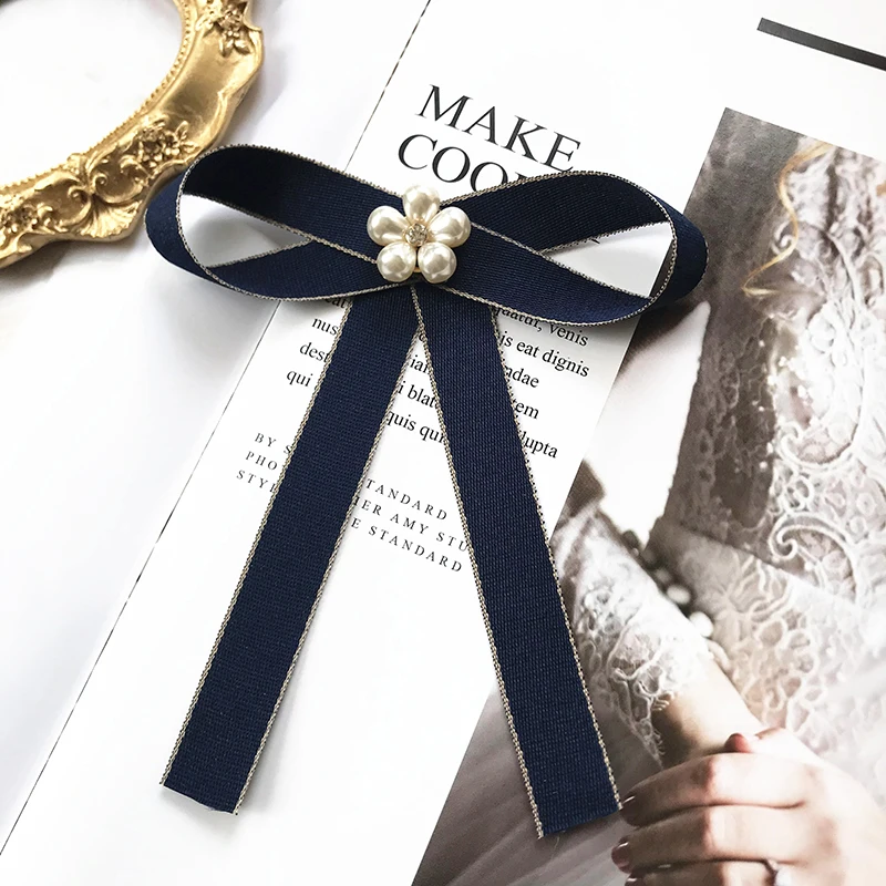 British Korean Girl Bow Tie Solid Color Shirt College Style All-match Sweet Temperament Bow Small Collar Flower Accessories