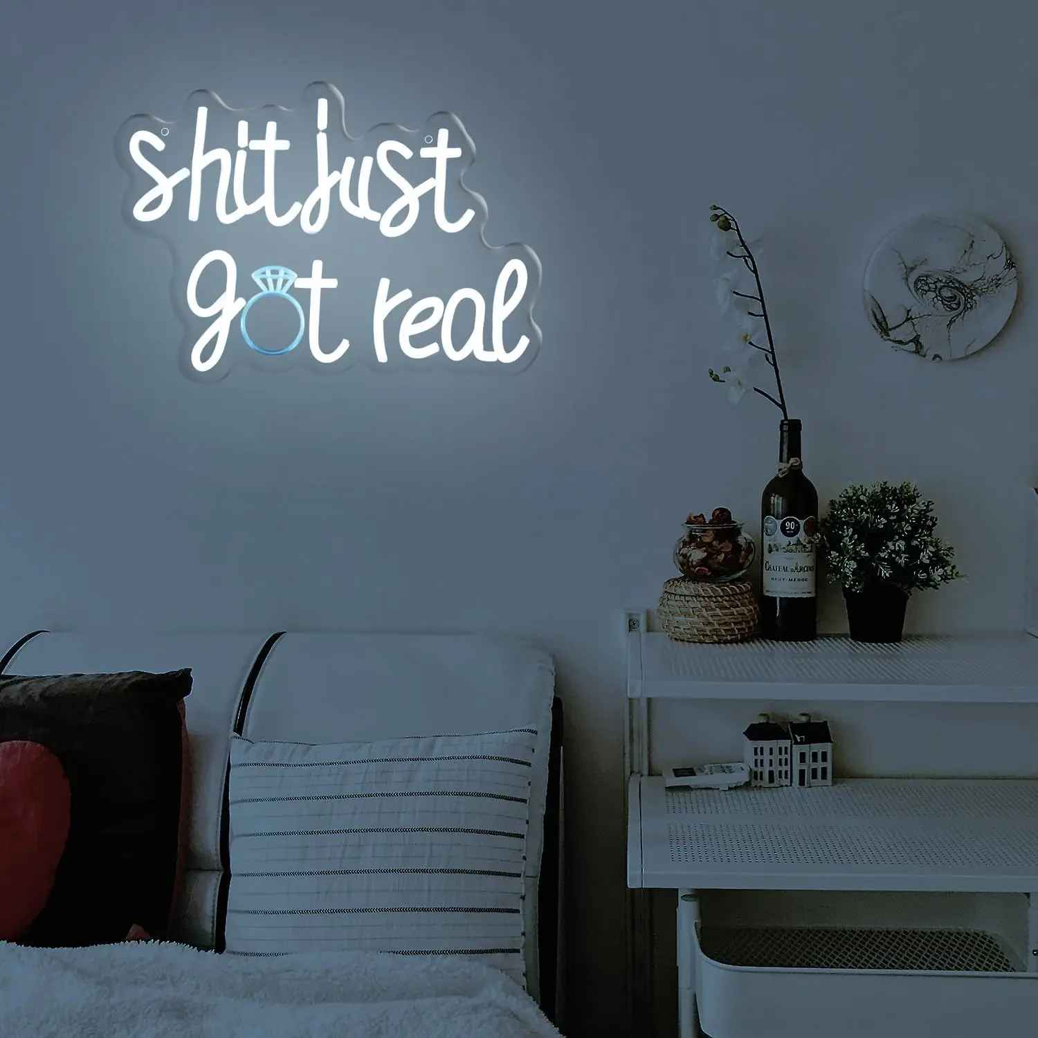 Shit Just Got Real Neon Sign Letters LED Light Lamp Dimmable Switch/USB Humor Words Sign Light for Funny Bachelorette, Bar Sign