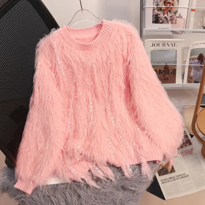 

Универсальный шерстяной топ, короткий свитер с кисточками, осенне-зимняя модная базовая рубашка