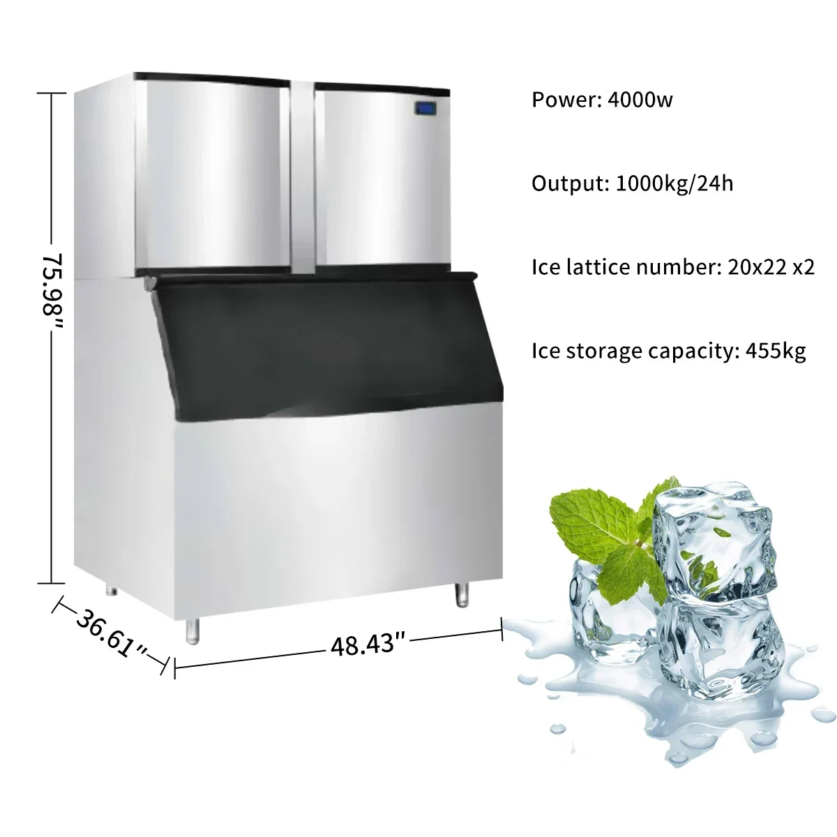 1 Ton / 1000KG Ice Cube Machine  Making Machinery Electric  Maker