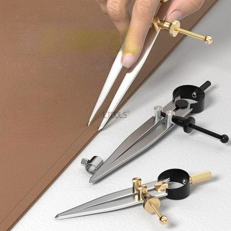 Stainless Steel Compass Industrial Woodworking Clear Drawing Gauge Fitter Leather Adjustable Marking Tool Spring Rotating Tool