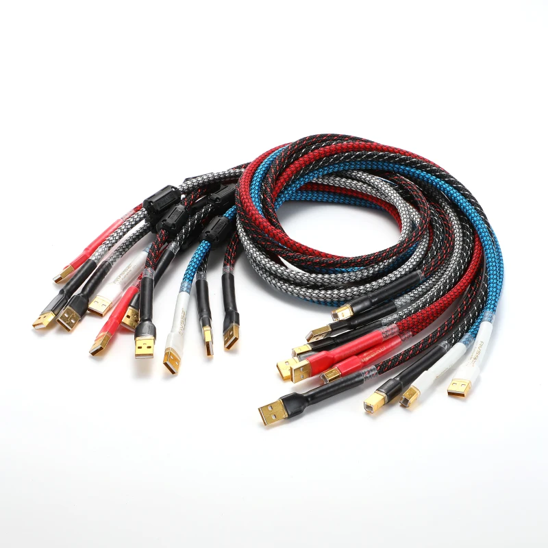 HiFi USB Cable for Audio DAC Sound Card Printer 2.0 A-A/A-B Black-White Red-Black Blue-Black Anti-Interference Gold-Plated