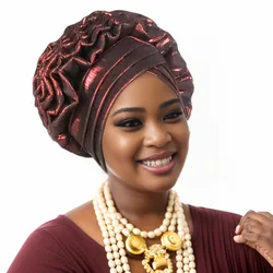 Fashion Women Elastic Ruffle African Turban Cap Lady Head Wraps Nigeria Wedding Auto Gele Headtie Party Headgear Headwear Hat