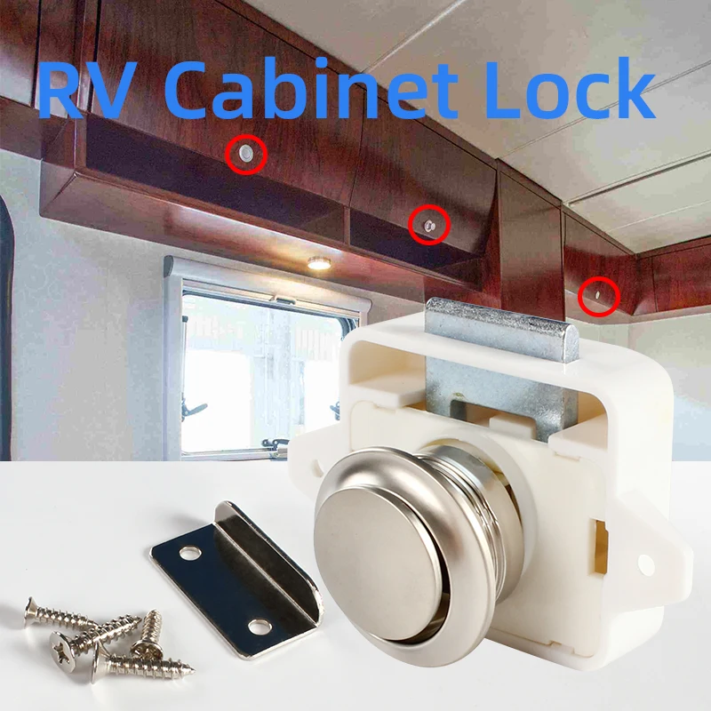 26MM RV Pushbutton Lock for Camper Caravan Boat with Screws Handle Button Cabinet Door Lock Thickness 15-18mm,1pc