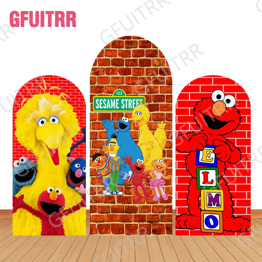 Miniso Sesame Street Arch Photo Backdrop Kids Birthday Party Photography Backdrop Baby Shower Decor Double-side Zipper Covers