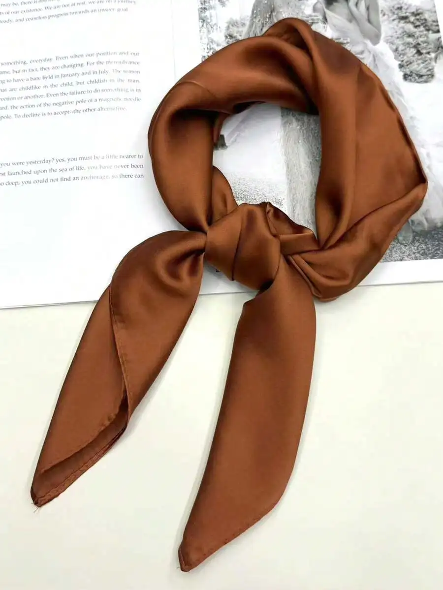 

Solid Color Womens Silk Square Scarf Multi-Purpose Fashion Bandana For Hair Waist Bag Headband