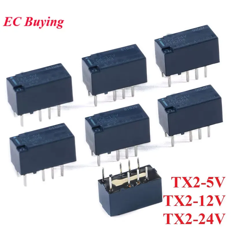 5 pces/1pc relés de sinal dc 5v 12v 24v 2a TX2-5V TX2-12V TX2-24V atx204 atx203 atx209 reboque aberto fechado relé de energia 8 pinos