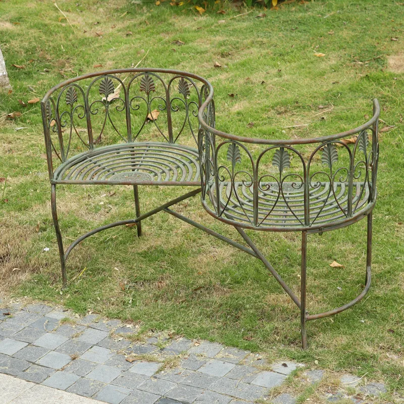 Old outdoor back double chair courtyard wrought iron park villa balcony terrace decoration leisure bench chair