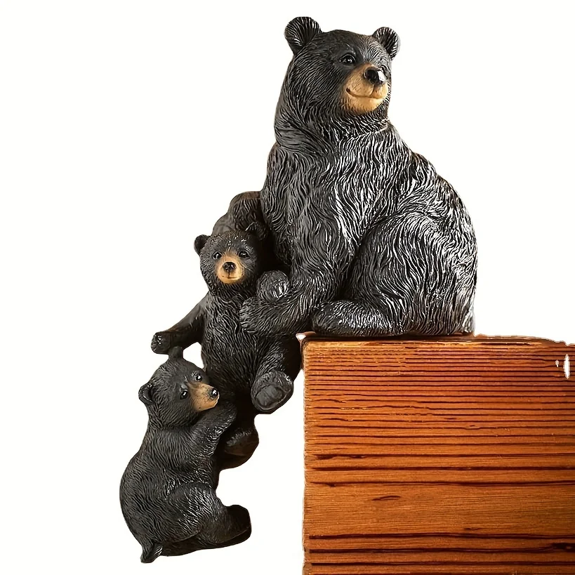 Mother and Son Black Bear Resin Ornament New Cute Figurine Indoor Craft Decoration