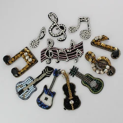 Music Note Symble Patches Guita Violin Beaded Diamond Applique Badge Clothes DIY Fastener Button Decor Collar Sewing Craft