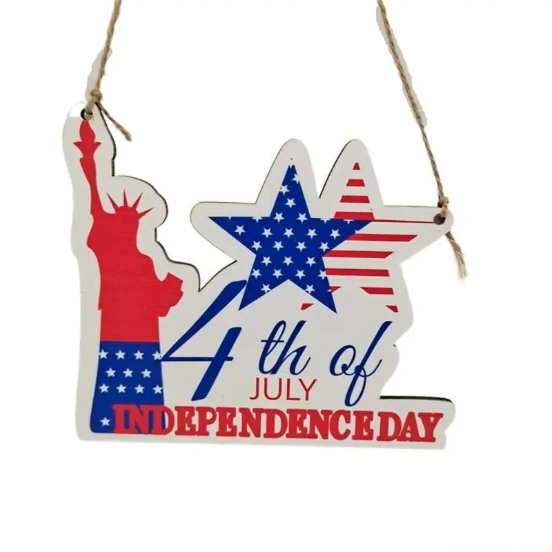 QX2E Happy Independence Day Pendant Wooden Letters Cake Plaque Ornament for United National Day July 4th Holiday Front