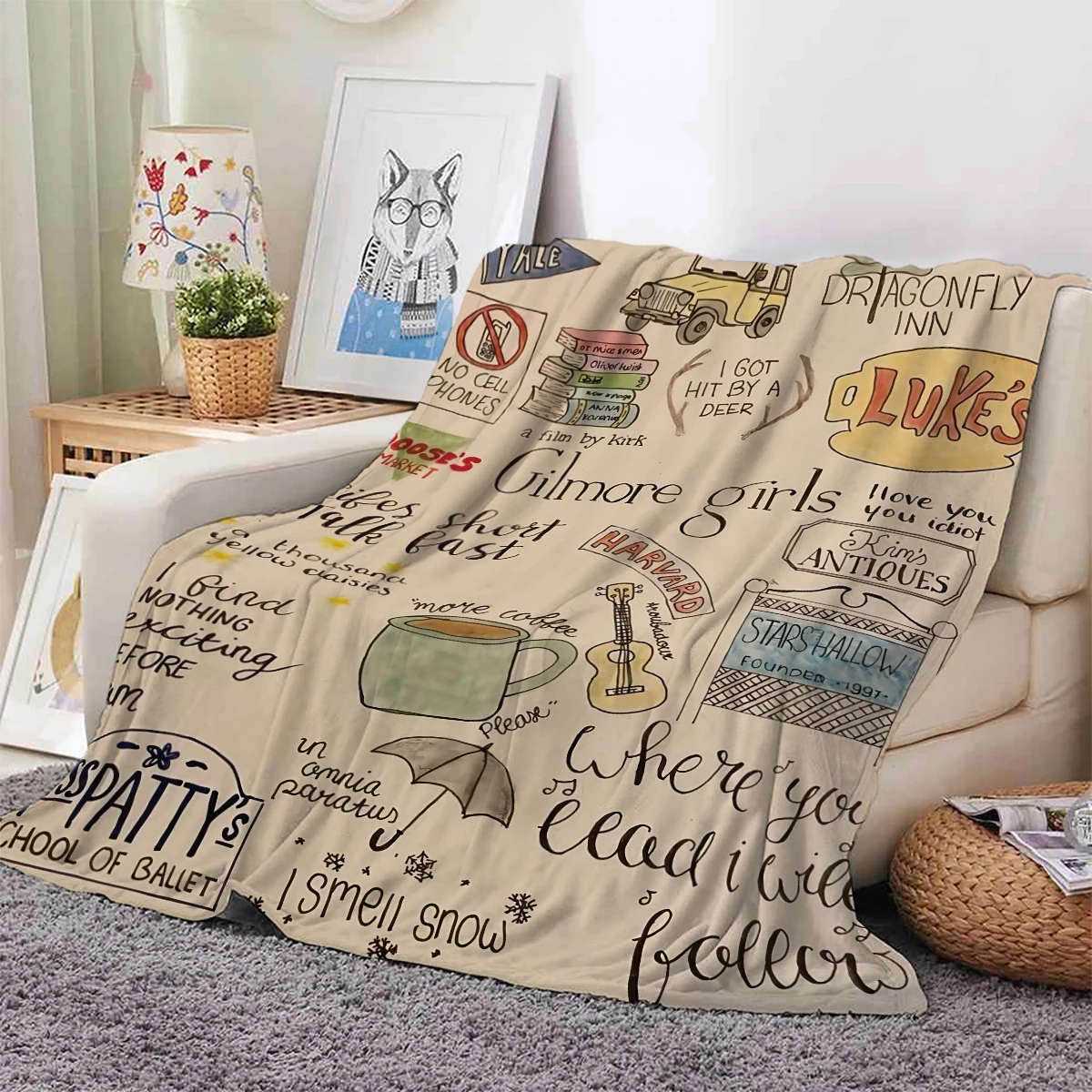 1PC Gilmore Girls Pattern Flannel Blanket, Soft, Skin-Friendly, Warm, Machine Washable, Suit for Sofa, Bed,Office,Travel,Camping